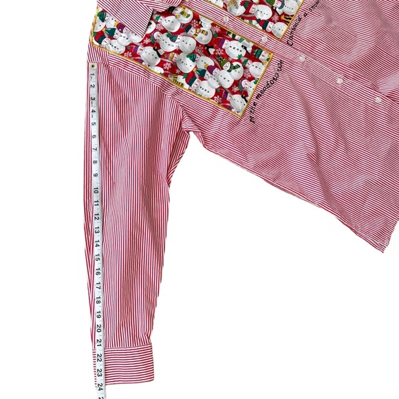 Quacker Factory Red Striped Button Up Shirt Snowmen Embellish Winter Size: M - Picture 7 of 8